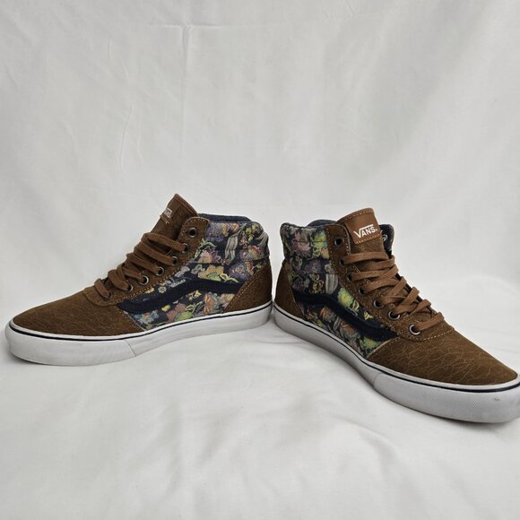 VANS Asian Floral Khaki Suede Leather Lined SK8 MTE Hightop Shoes Women's Size 7 - Picture 6 of 9